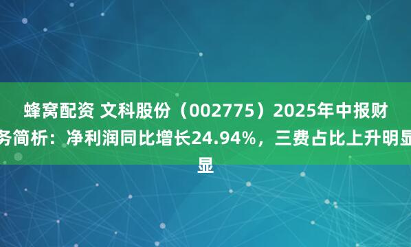 蜂窝配资 文科股份（002775）2025年中报财务简析：净利润同比增长24.94%，三费占比上升明显